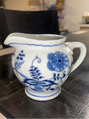 Blue Floral Porcelain Creamer - White and Blue Decorative Pitcher